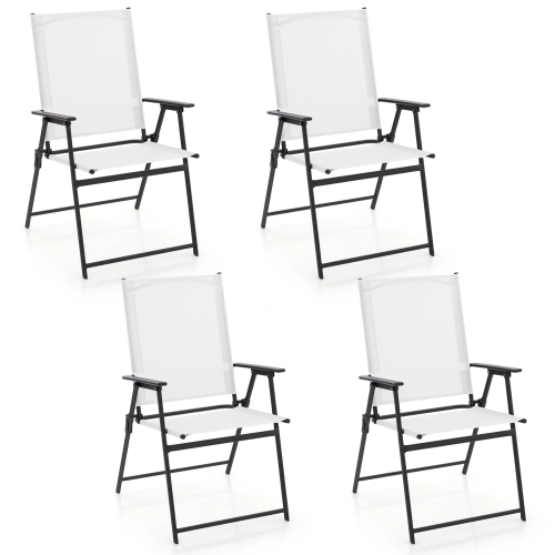 GYMAX  Set Of 4 Patio Portable Metal Folding Chairs Dining Chair Set In White