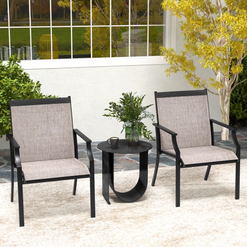Gymax Set of 2 Patio Dining Chairs Outdoor Armchairs w/ Sturdy Metal Frame