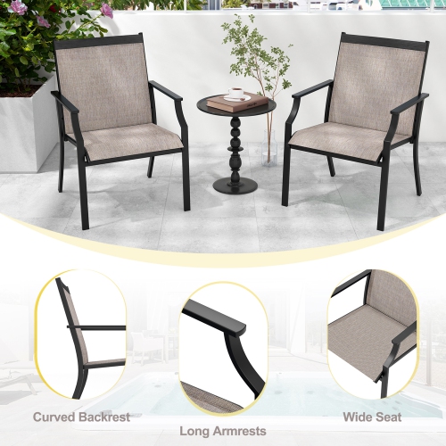 Gymax Set of 2 Patio Dining Chairs Outdoor Armchairs w/ Sturdy Metal Frame