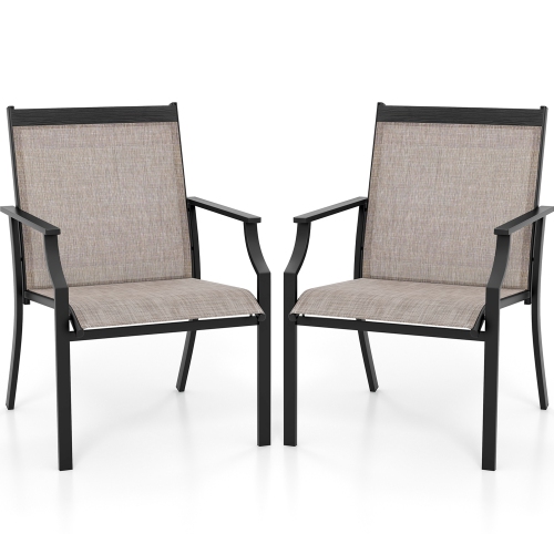 Gymax Set of 2 Patio Dining Chairs Outdoor Armchairs w/ Sturdy Metal Frame