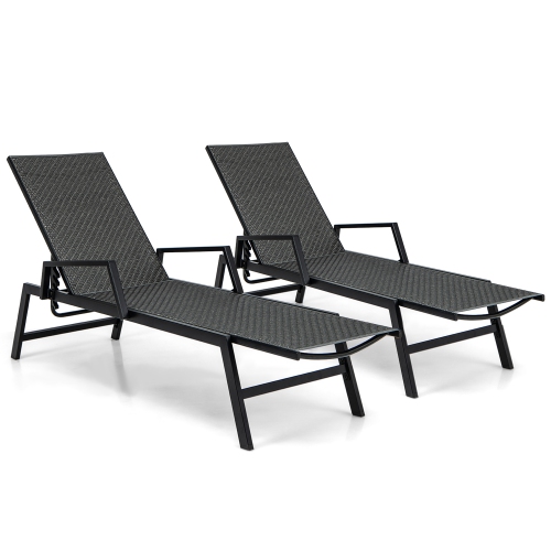 GYMAX  Set Of 2 Wicker Outdoor Chaise Lounge Chair Patio W/ Metal Frame & Adjustable Backrest