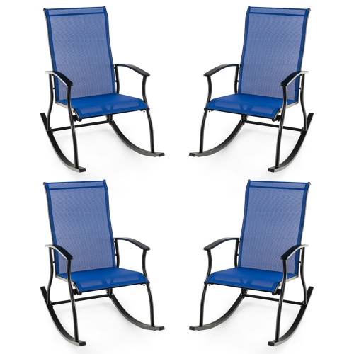 GYMAX  Set Of 4 Outdoor Rocking Chair Patio Rocker W/ Breathable Fabric