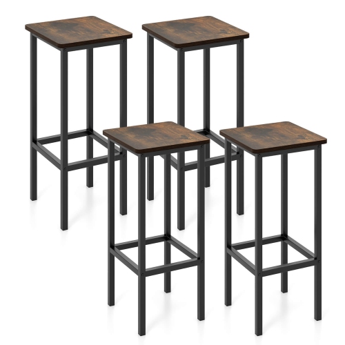 Gymax 4PCS 26'' Bar Stool Set w/Metal Frame Footrest Backless Counter Height Stool Brown