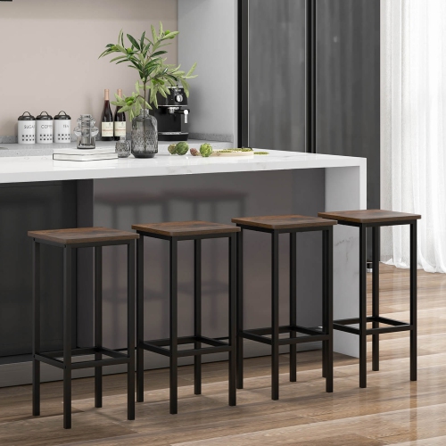 Gymax 4PCS 26'' Bar Stool Set w/Metal Frame Footrest Backless Counter Height Stool Brown