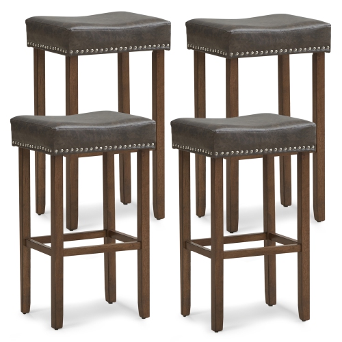 GYMAX  4PCs 29.5" Bar Stool Set Counter Height Saddle Stools With Rubber Wood Frame