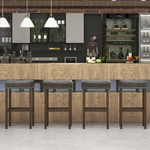 Gymax 4PCS 29.5'' Bar Stool Set Counter Height Saddle Stools with Rubber Wood Frame