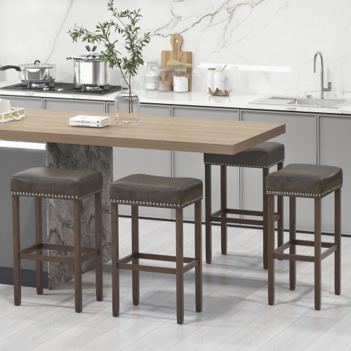 Gymax 4PCS 29.5'' Bar Stool Set Counter Height Saddle Stools with Rubber Wood Frame