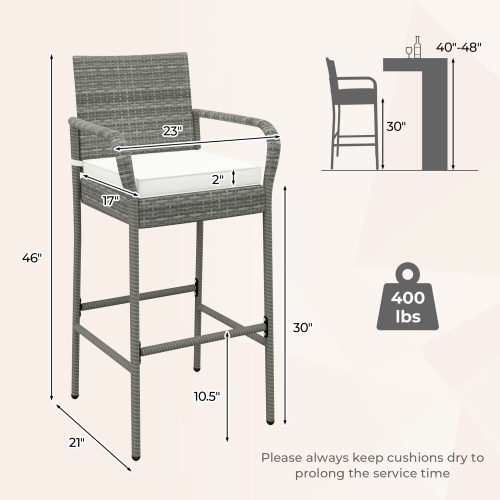 Gymax Set of 4 Rattan Patio Bar Stools Outdoor Bar Height Chairs w/ Cushions