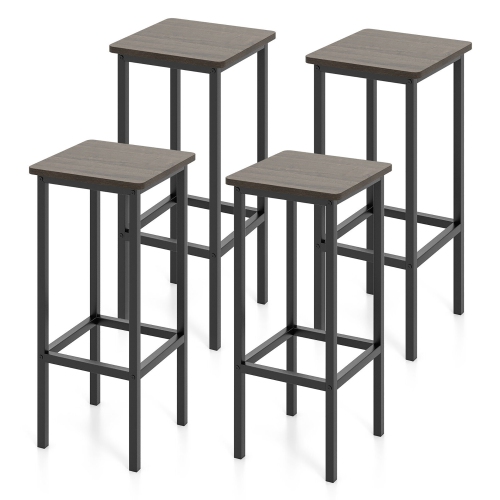 GYMAX  4PCs 26" Bar Stool Set W/ Metal Frame Footrest Backless Counter Height Stool In Gray