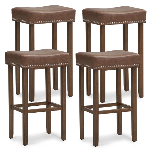 GYMAX  4PCs 29.5" Bar Stool Set Counter Height Saddle Stools W/ Rubber Wood Frame