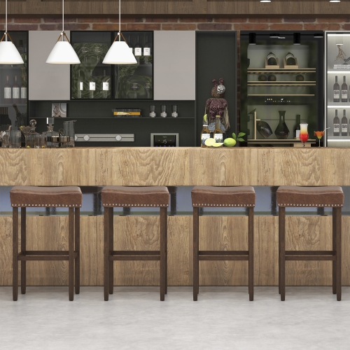 Gymax 4PCS 29.5'' Bar Stool Set Counter Height Saddle Stools w/ Rubber Wood Frame