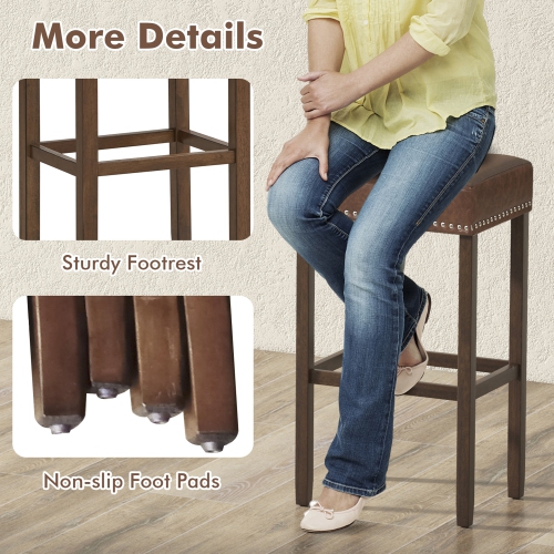 Gymax 4PCS 29.5'' Bar Stool Set Counter Height Saddle Stools w/ Rubber Wood Frame