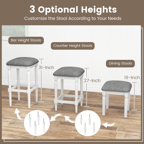 Gymax 4PCS Upholstered 3-Height Bar Stool Versatile Kitchen Dining Stool