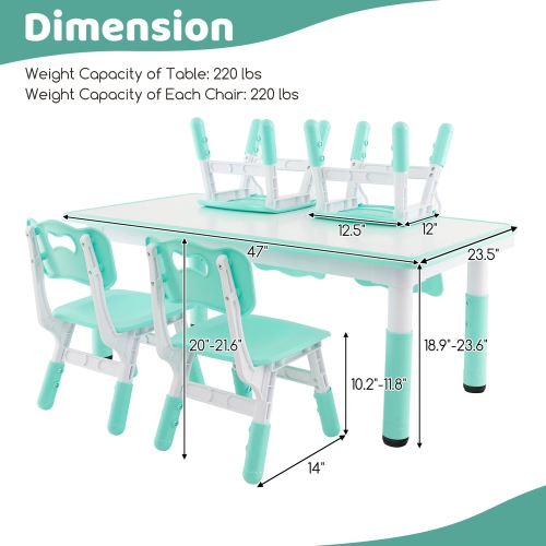 Gymax Kids Height Adjustable Table and 4 Chairs Set with Graffiti Desktop