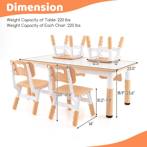 Gymax Kids Height Adjustable Table and 4 Chairs Set with Graffiti Desktop
