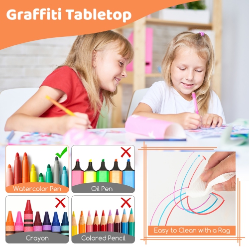 Gymax Kids Height Adjustable Table and 4 Chairs Set with Graffiti Desktop
