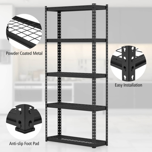 Gymax 5-Tier Heavy Duty Storage Shelf Storage Utility Rack Shelf w/Anti-tipping Device