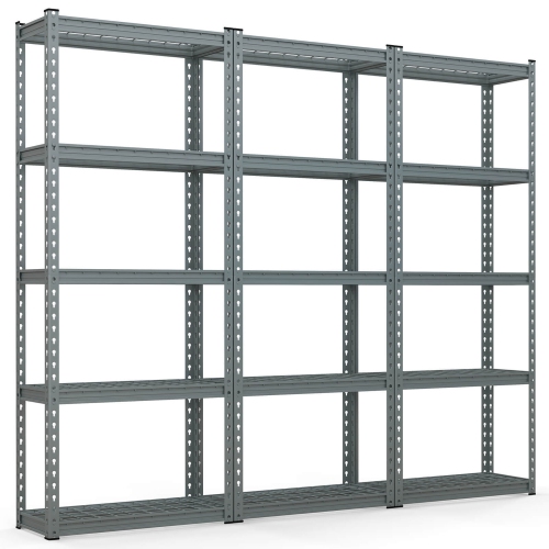 GYMAX  3 PCs 5-Tier Metal Shelving Unit Heavy Duty Wire Storage Rack With Anti-Slip Foot Pads