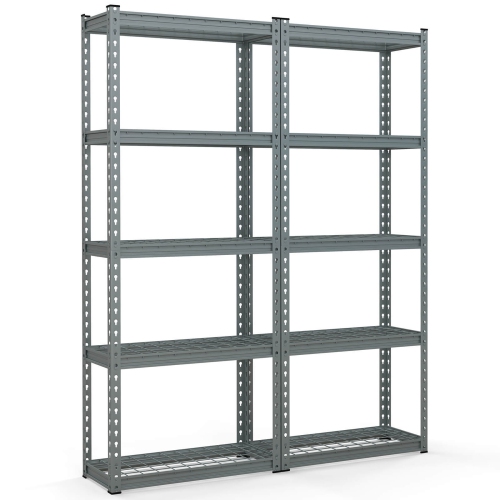 GYMAX  2 PCs 5-Tier Metal Shelving Unit Heavy Duty Wire Storage Rack With Anti-Slip Foot Pads