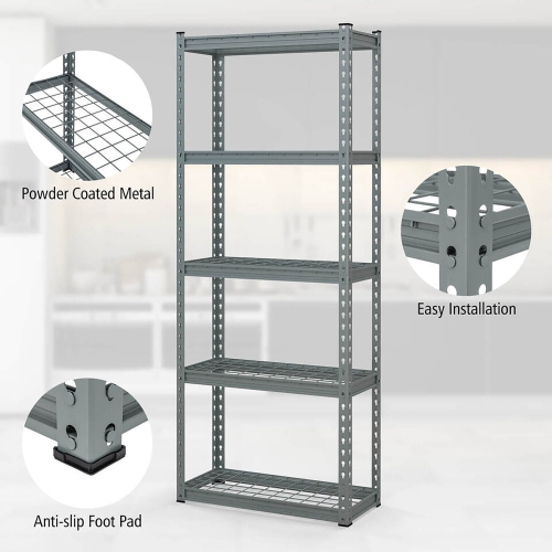 Gymax 2 PCS 5-Tier Metal Shelving Unit Heavy Duty Wire Storage Rack with Anti-slip Foot Pads
