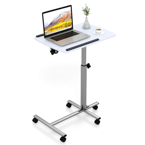 GYMAX  Height Adjustable Mobile Laptop Desk Standing Desk On Wheels Tilting Tabletop