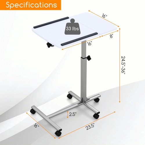 Gymax Height Adjustable Mobile Laptop Desk Standing Desk on Wheels Tilting Tabletop