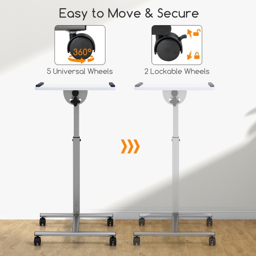 Gymax Height Adjustable Mobile Laptop Desk Standing Desk on Wheels Tilting Tabletop