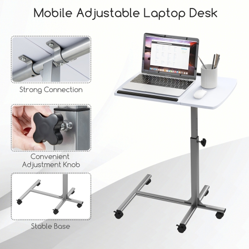 Gymax Height Adjustable Mobile Laptop Desk Standing Desk on Wheels Tilting Tabletop