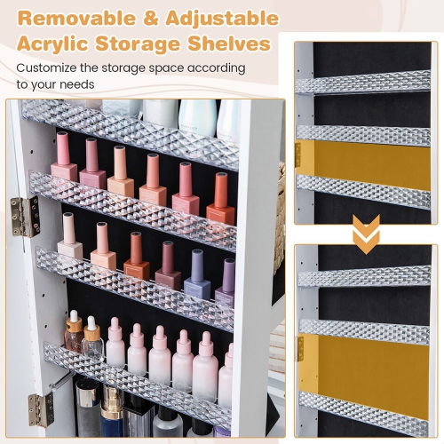 Gymax 64'' Jewelry Organizer Lockable Jewelry Cabinet Armoire w/ Mirror & LED Lights