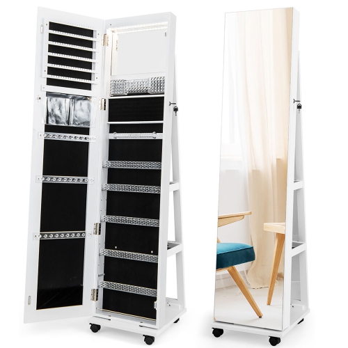 Gymax 64'' Jewelry Organizer Lockable Jewelry Cabinet Armoire w/ Mirror & LED Lights