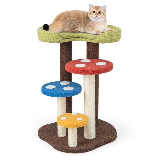 GYMAX  Cat Tree Mushroom Unique Multi-Level Cute Cat Tower W/ Scratching Post Indoor