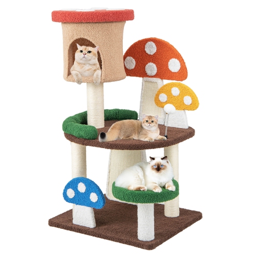 GYMAX  41" Mushroom Cat Tree Tower Indoor Kitten Activity Center W/ Natural Sisal Posts