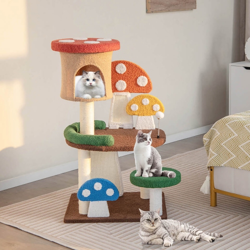 Gymax 41'' Mushroom Cat Tree Tower Indoor Kitten Activity Center w/ Natural Sisal Posts