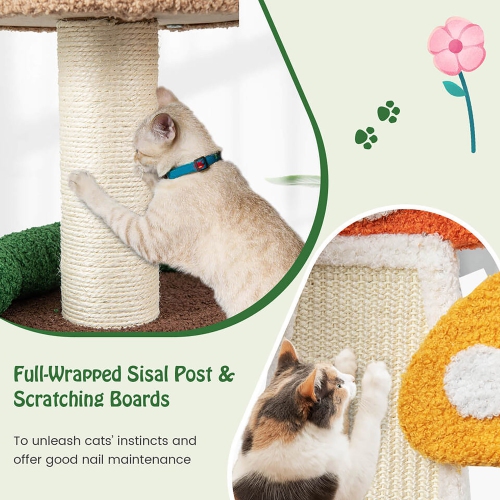 Gymax 41'' Mushroom Cat Tree Tower Indoor Kitten Activity Center w/ Natural Sisal Posts