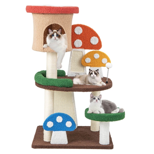 Gymax 41'' Mushroom Cat Tree Tower Indoor Kitten Activity Center w/ Natural Sisal Posts