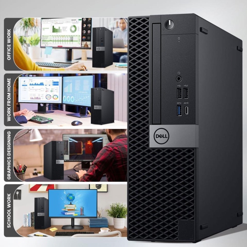 Refurbished - Desktop PC Dell OptiPlex 7060 SFF Computer - New 24 inch Monitor (Intel Hexa-Core i7 up to 4.60GHz/ 16GB DDR4 RAM/ 2000GB NVMe SSD/