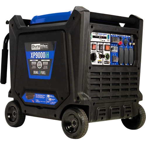 DuroMax – génératrice hybride portative hybride à convertisseur numérique-carburant 459&nbsp;cc de XP9000iH 9.000 W/7.600 W, noir/bleu.