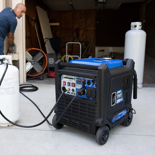 DuroMax XP9000iH 9,000 / 7,600 -Watt 459cc Dual Fuel Digital Inverter Hybrid Portable Generator, Black / Blue.
