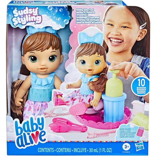 Poupée coiffante Baby Alive, cheveux bruns, comprend une poupée bébé de 12 po, une chaise de salon et des accessoires pour poupée