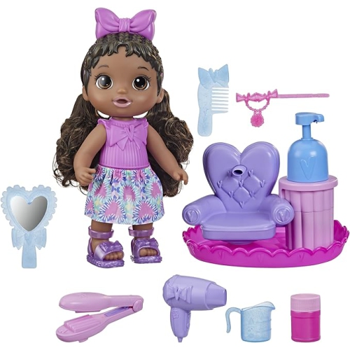 Baby Alive Sudsy Styling Doll, Black Hair, Includes 12-Inch Baby Doll, Salon Chair, Baby Doll Accessories