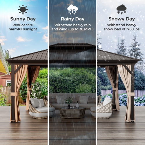 Gymax 12' x 16' Double-Roof Hardtop Gazebo with Galvanized Steel Roof Netting Outdoor