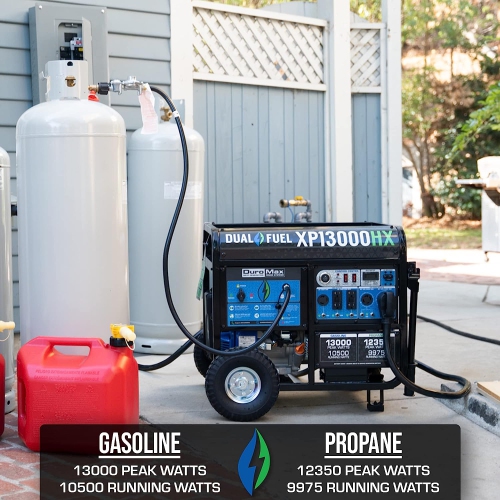 DuroMax – génératrice portative biénergie de XP13000HX W, puissance de crête de 13000 W, alimentation au gaz ou au propane, démarrage électrique avec