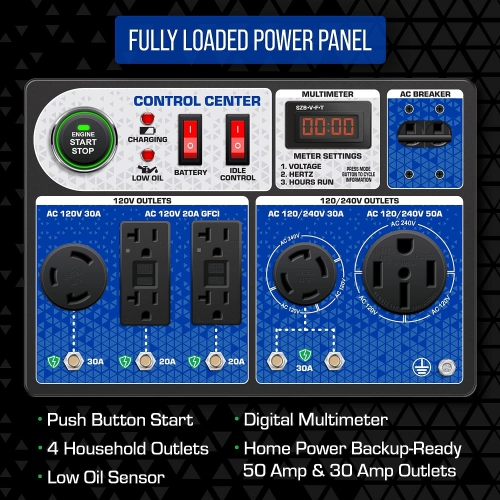 DuroMax – génératrice portative biénergie de XP13000HX W, puissance de crête de 13000 W, alimentation au gaz ou au propane, démarrage électrique avec