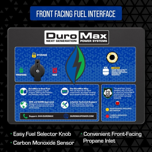 DuroMax – génératrice portative biénergie de XP13000HX W, puissance de crête de 13000 W, alimentation au gaz ou au propane, démarrage électrique avec