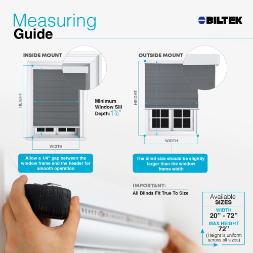 Biltek Zebra Cordless Window Blinds, Dual Layered Light Filtering Roller Shades, Easy Install Blinds, Indoor Home Decor, Pull-Down Shades for