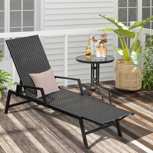 Gymax Wicker Outdoor Chaise Lounge Chair Patio w/ Metal Frame & Adjustable Backrest