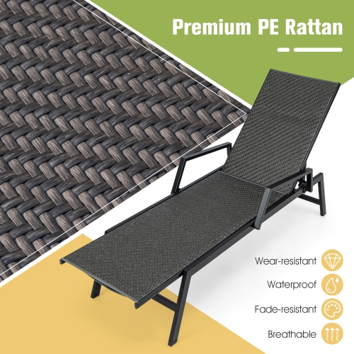 Gymax Wicker Outdoor Chaise Lounge Chair Patio w/ Metal Frame & Adjustable Backrest