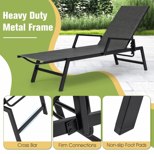 Gymax Wicker Outdoor Chaise Lounge Chair Patio w/ Metal Frame & Adjustable Backrest