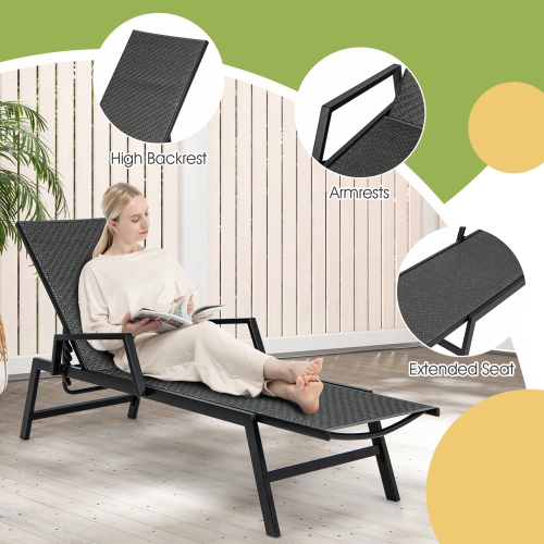 Gymax Wicker Outdoor Chaise Lounge Chair Patio w/ Metal Frame & Adjustable Backrest