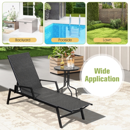 Gymax Wicker Outdoor Chaise Lounge Chair Patio w/ Metal Frame & Adjustable Backrest